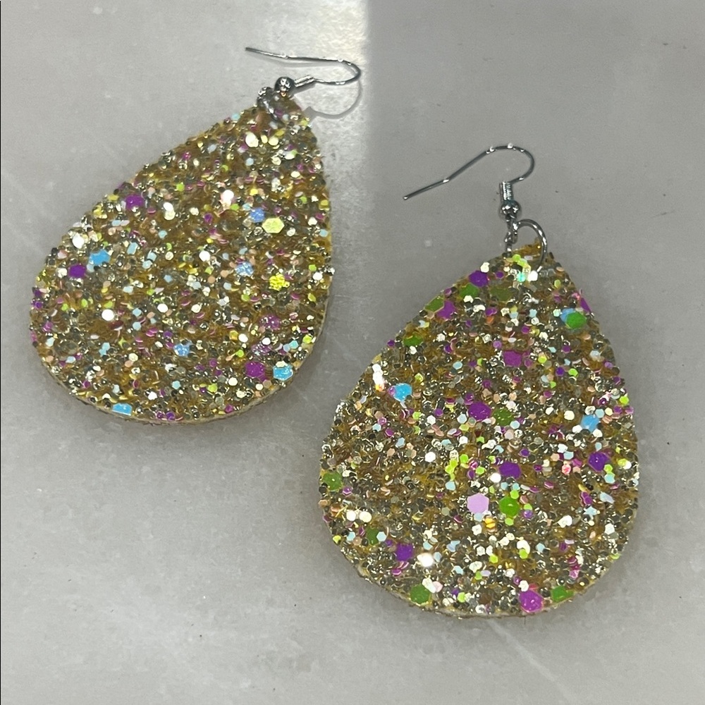 Dazzling Multicolor Glitter Teardrop Earrings - Picture 3 of 3